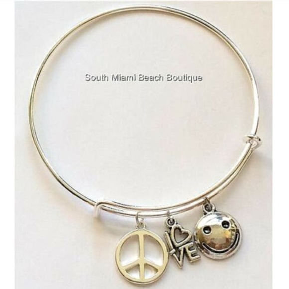 Silver Peace Sign Charm Bracelet Love Smiley Emoji - Picture 3 of 5